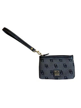 Dooney & Bourke Wristlet Coin Purse Keychain Black Monogram Zip Pouch Red Lining